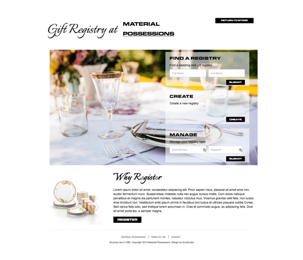 Gift Registry website